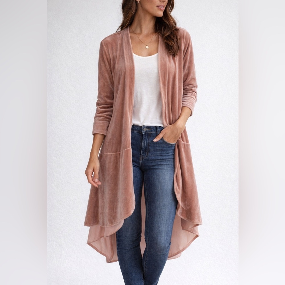 Duster cardigan velvet blush pink